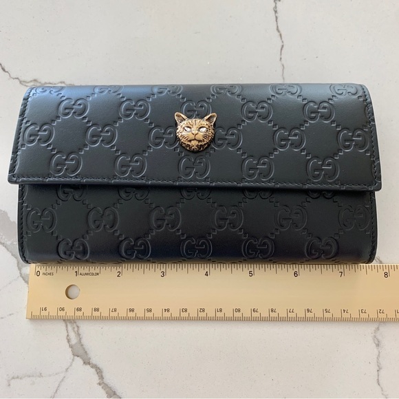 [🌟PRICE FIRM] GUCCI Cat Crystal Guccissima Monogram Logo Embossed Leather Wallet - Picture 5 of 16